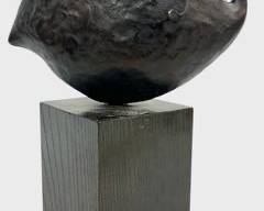 Fantastic Japanese Patinated Iron Abstract Bird Mounted on Wood Base MCM Modern
