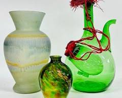 Vintage Vintage Italian Green Glass Wine Decanter with Ice Chamber & Miscellaneous Glass Vessles Mid Century Modern MCM Style
