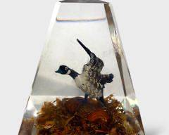 Vintage Canadian Geese Duck Bird Lucite Paperweight
