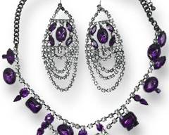 Vintage Fancy Purple Rhinestone Costume Jewelry Statement Necklace and Earring Lot
