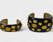 2 Erwin Pearl Statement Black Enamel Resin Gold Tone Cuff Statement Bracelets
