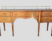 KINDEL GRAND RAPIDS 5 Drawer Wood Console with Brass Rail and Drawer Pulls
