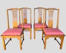 Four Century Furniture Chin Hua Collection Asian Style Hand Carved Silk Upholstered Side Chairs
