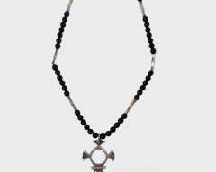 Fine Silver Tuareg Cross Black Onyx Beaded 18 Inch Necklace
