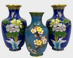 3 Beautiful Vintage Chinese Cloisonne Vases
