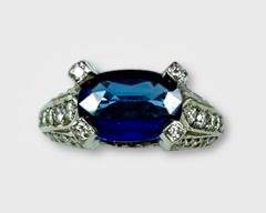Spectacular Platinum Sapphire & Diamond Ring. Sz 4.75, sizable. Like New Condition

