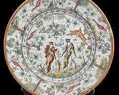 Vintage Portugal Gonimbrigh XVII Signed M.C. Glazed Handpainted Terrra Cotta Charger Plate
