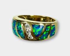 Gilt Sterling Silver Opal Inlay Ring . Sz 7.25, sizable.

