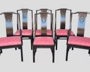 6 Vintage CENTURY FURNITURE Chin Hua Collection Asian Style Black Lacquer Hand Carved Dining Chairs
