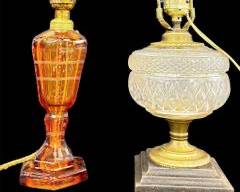 Antique Glass Amber Lamp & Glass with Brass lamp
