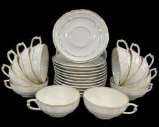 Fine Bernardaud Limoges France Porcelain Louis XV Teacups & Plates Set of 12
