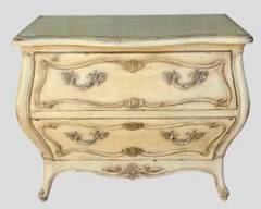 HEIRLOOM BY CENTURY Hollywood Regency Style Painted Wood Bombe Chest 3 Drawers Painted Metal Hardware one of two see lot 1320
