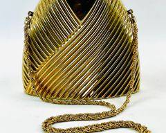 Stunning Vintage Saks Fifth Avenue Italian Gold Evening Clutch Handbag With An Elegant Design. It Features A Unique Textured Pattern And A Beautiful Gold Chain Strap.
