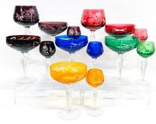 Beautiful Fine Cut to Clear Bohemian Multicolored Crystal Glassware
