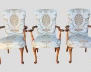 Fancy Upholstered Urn Shield Back Ribbon Upholstered Arm Chairs
