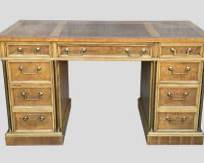Wonderful Inlaid Burlwood Brass Column Sides and Hardware 9 Drawer Desk

