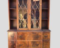 Vintage 4 Drawer 4 Door Wood and Glass Secretary Desk - One Piece
