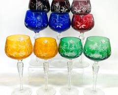 Beautiful Fine Cut to Clear Bohemian Multicolor Crystal Wine Glasses
