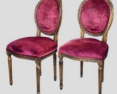 Pair French WERNER MEIER Hand Carved Velvet Upholstered Side Chairs
