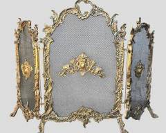 Fancy Brass and Wire Mesh Fireplace Screen Hollywood Regency Style

