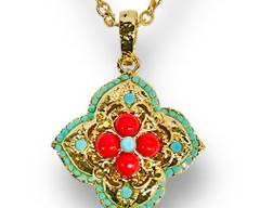 Larissa Barrera Costume Jewelry Turquoise Gold Tone Statement Necklace
