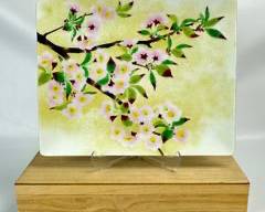 Beautiful Japanese Cloisonne Rectangle Plaque Flowers With ORIG-Wood Box
