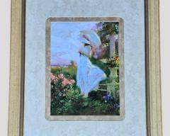 PINO Print "Summer Parasol" in Painted Wood Frame Features Young Lady with Parasol, Flowers and Sea in the Background

