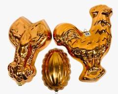 Three Vintage Copper Molds Lobster, Shell and Rooster Wall Decorations or Food Molds
