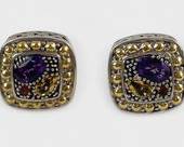 Fine EFFY 18K Gold & Sterling Silver Gemstone Omega Back Earrings Clip only Posts Are Broken Off Yurman Style
