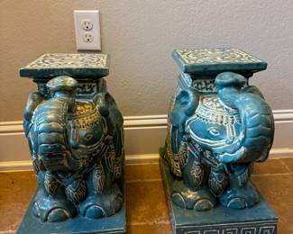 Turquoise ceramic glazed elephant plant stands