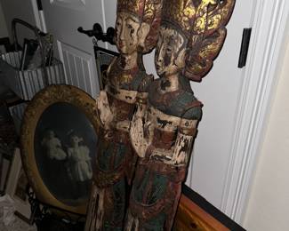 Carved Thai Thepenom Buddhist Angel Diety Figures 