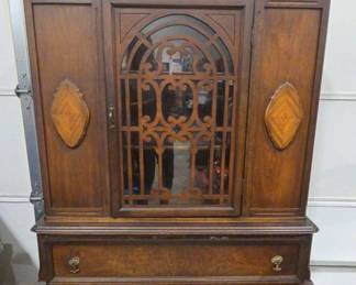  04 Gorgeous Wood And Glass Antique China Cabinet On Wheels