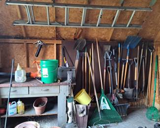 yard tools in shed