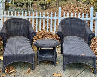 (2) Wicker Lounge Chairs & Wicker Side Table