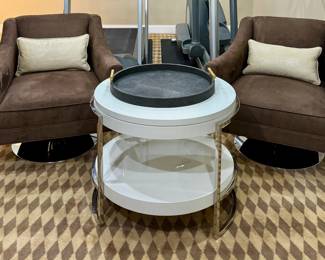 (2) Mitchell Gold Cara Swivel Rocker Armchairs & Mitchell Gold Coffee Table