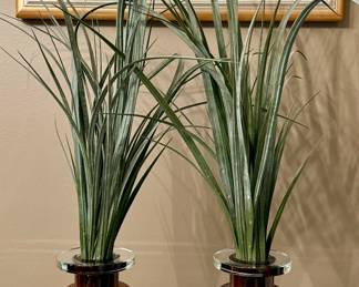 (2) Lazy Susan Vases with Faux Grass
