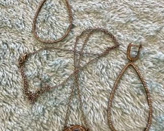 Sterling Silver Evil Eye Necklace & Champagne Diamond Hoop Earrings