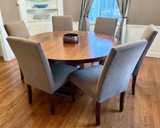 Domain Pedestal Dining Table (6) Crate & Barrel Marquis Dining Chairs