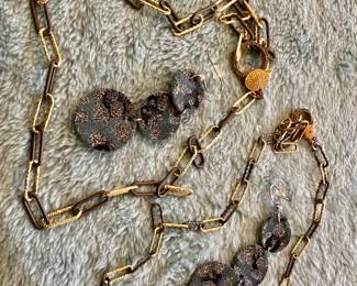 Oxidized Sterling Silver Necklaces with Vermeil & Champagne Diamonds & Fashion Earrings