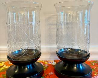 Etched Glass Hurricanes on Black Base