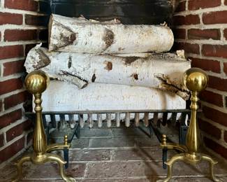 Brass Fireplace Andirons & Fireplace Grate
