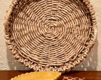 Wicker Serving Tray, Coasters & Art Pottery Tray