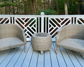 (2) Wicker Armchairs & Side Table