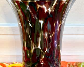 Brown and Clear Swirl Art Glass Vase