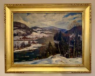 "Winter Scene" Oil on Board, Signed E.A. Titus