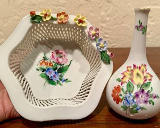 Herend Basket Weave Bowl & Vase