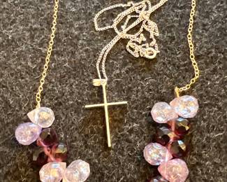 10K White Gold Cross & 14K Gold Amethyst Necklace