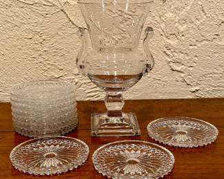 Crystal Etched Glass Urn & Coasters
