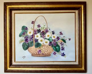 "Basket of Flowers" Oil on Canvas, Signed