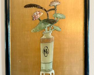 Chinese Art on Wood with stone inlay - Framed